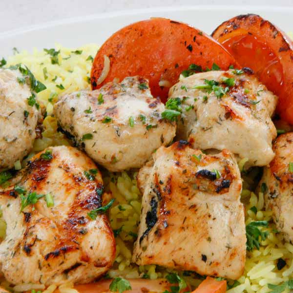 Food Photographer Chicago grilled chicken kabob with rice
