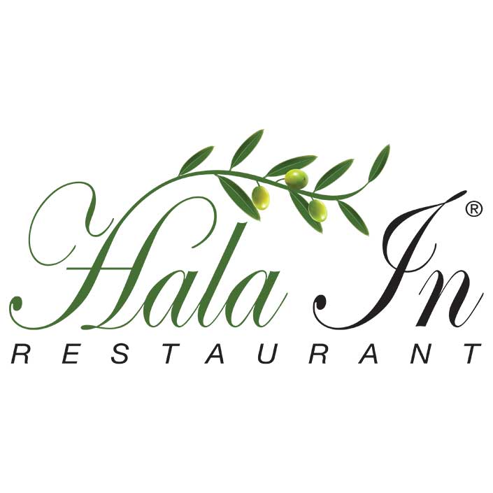 Menus and Photos Hala In Restaurant Logo Design Black and green branding
