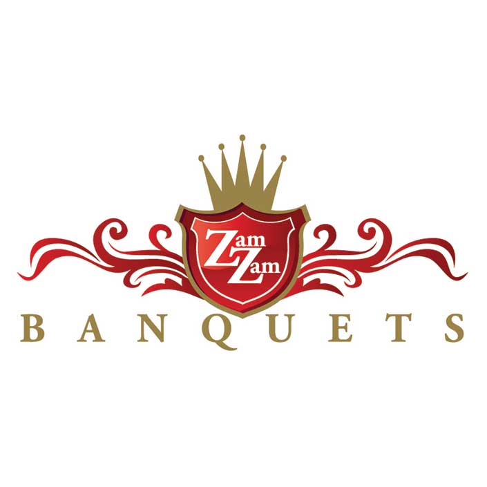 Menus and Photos ZamZam Banquets Logo Design, red and gold colors branding